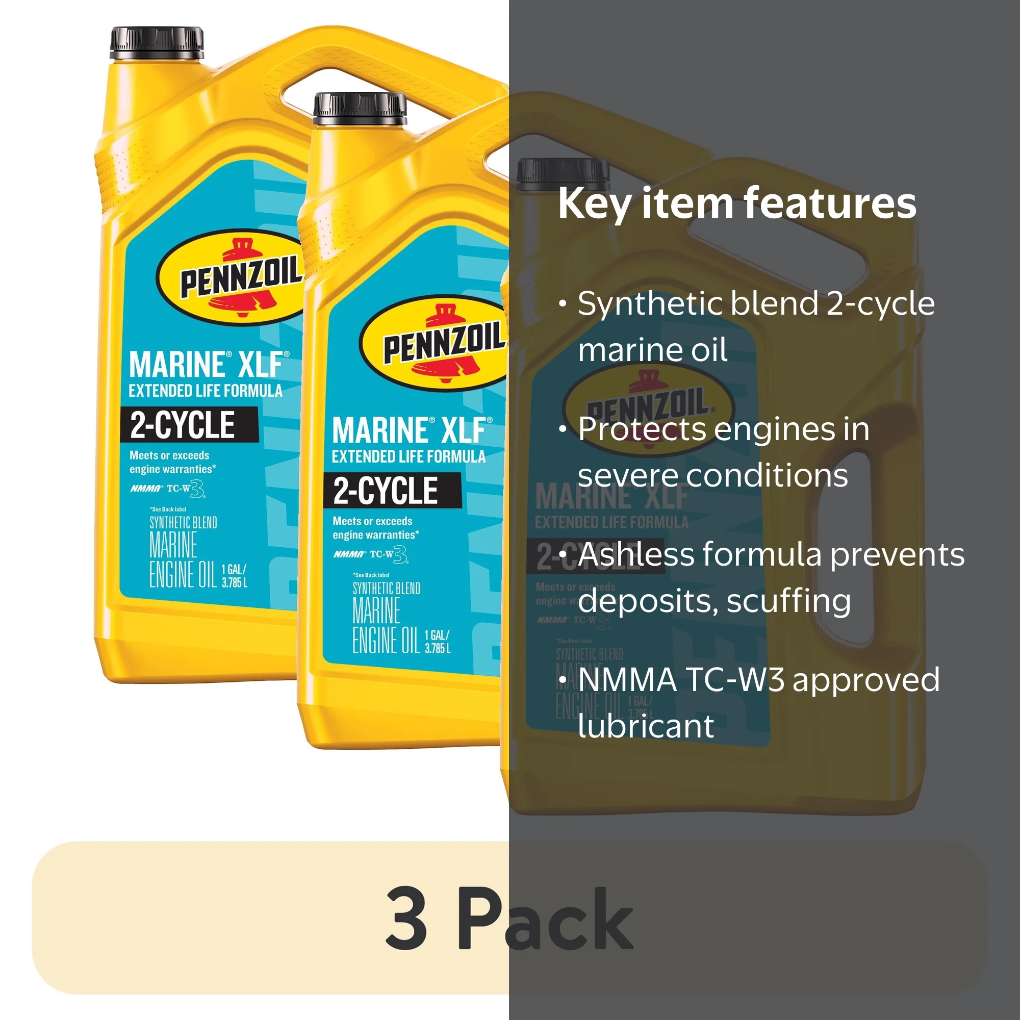 3 pack) Pennzoil Marine XLF Extended Life Formula Engine Oil, 1