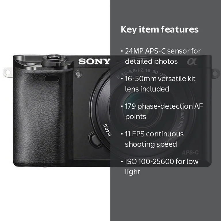 Sony Alpha a6000 Mirrorless Digital Camera, 3.00 in, 16-50mm Lens
