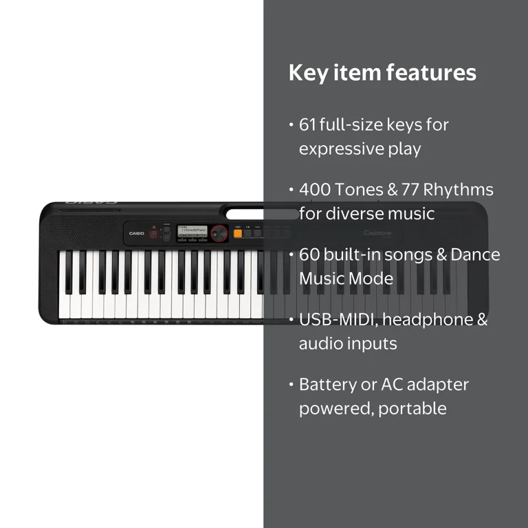 Casio, Portable Keyboard, CT-S200, 61-Key, Black White or Red