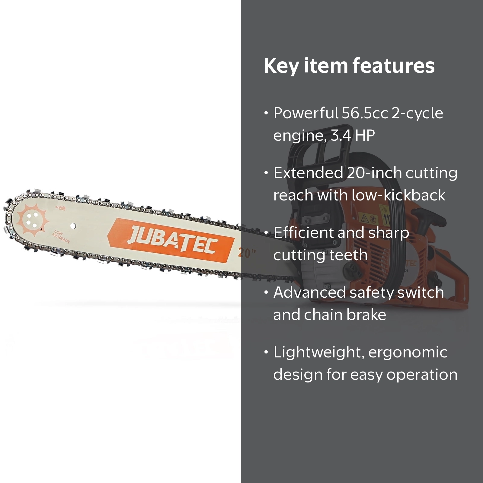 JUBATEC Gas Powered Chainsaw, 56.5cc 20 inch Bar, Tree Cutting