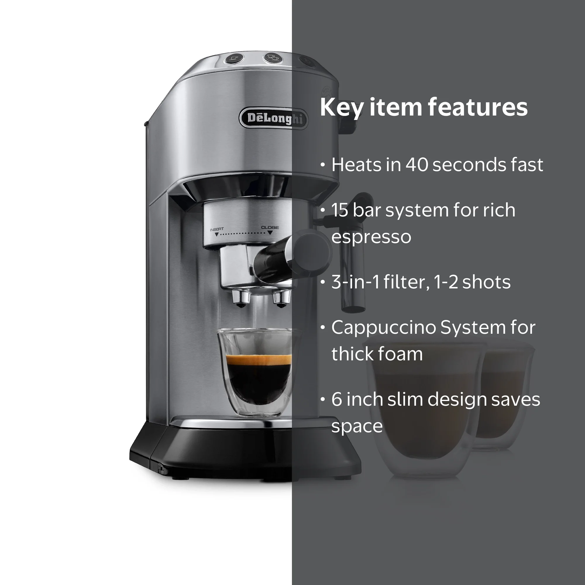 De'Longhi, Dedica 15 Bar Stainless Steel Espresso Machine, Slim