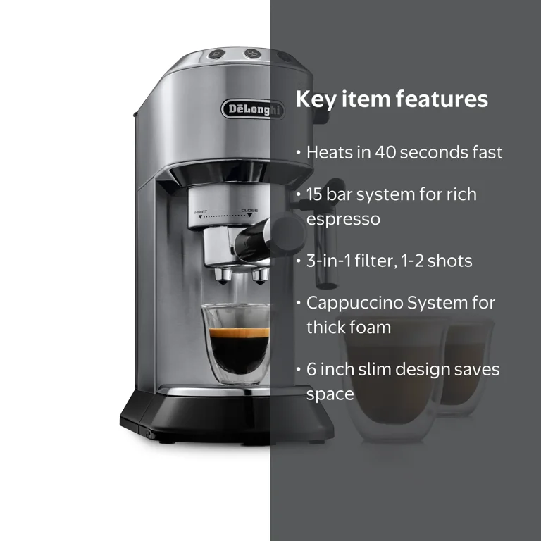 De'Longhi, Dedica 15 Bar Stainless Steel Espresso Machine, Slim