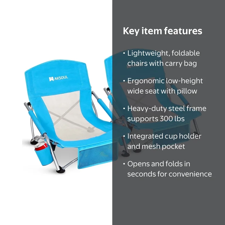 RUNACC Low Back Beach Chair, 2 Pack Foldable Portable Camping