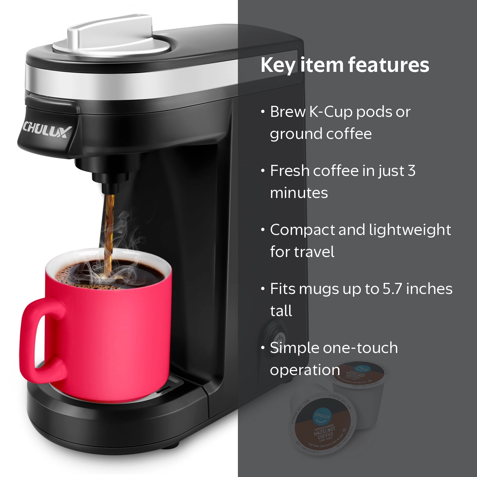 CHULUX, Small Single Serve Coffee Maker, Black, Travel Size