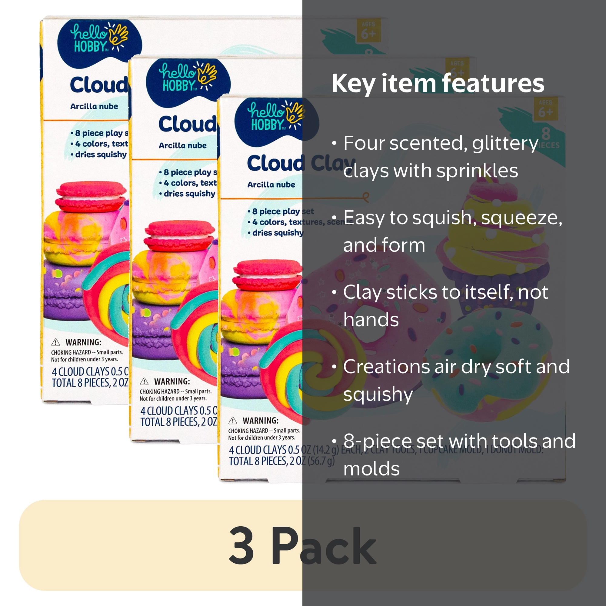 Hello Hobby Cloud Clay Kit - 3 Pack, Scented, Lightweight, Squishy