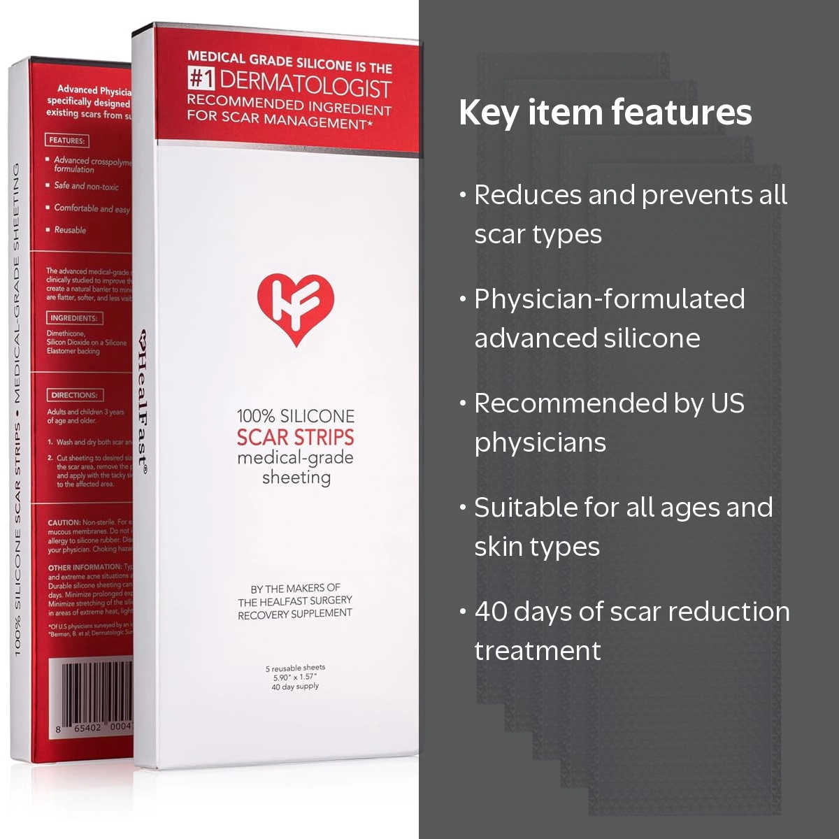 HealFast, Silicone Scar Tape, 5 Sheets, Advanced Crosspolymer