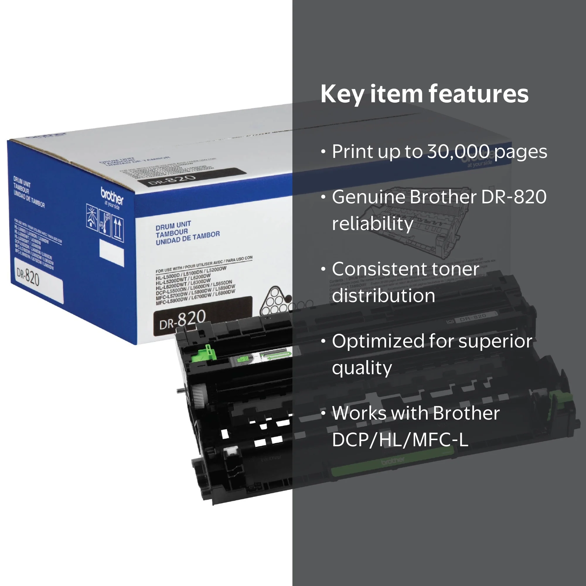 Brother, Drum Unit, 30,000-page yield, Black, for Brother Printers