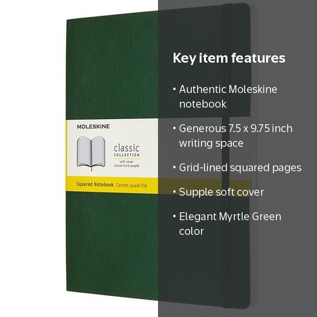 Moleskine Notebook, Extra Large, Squared, Myrtle Green, Soft Cover