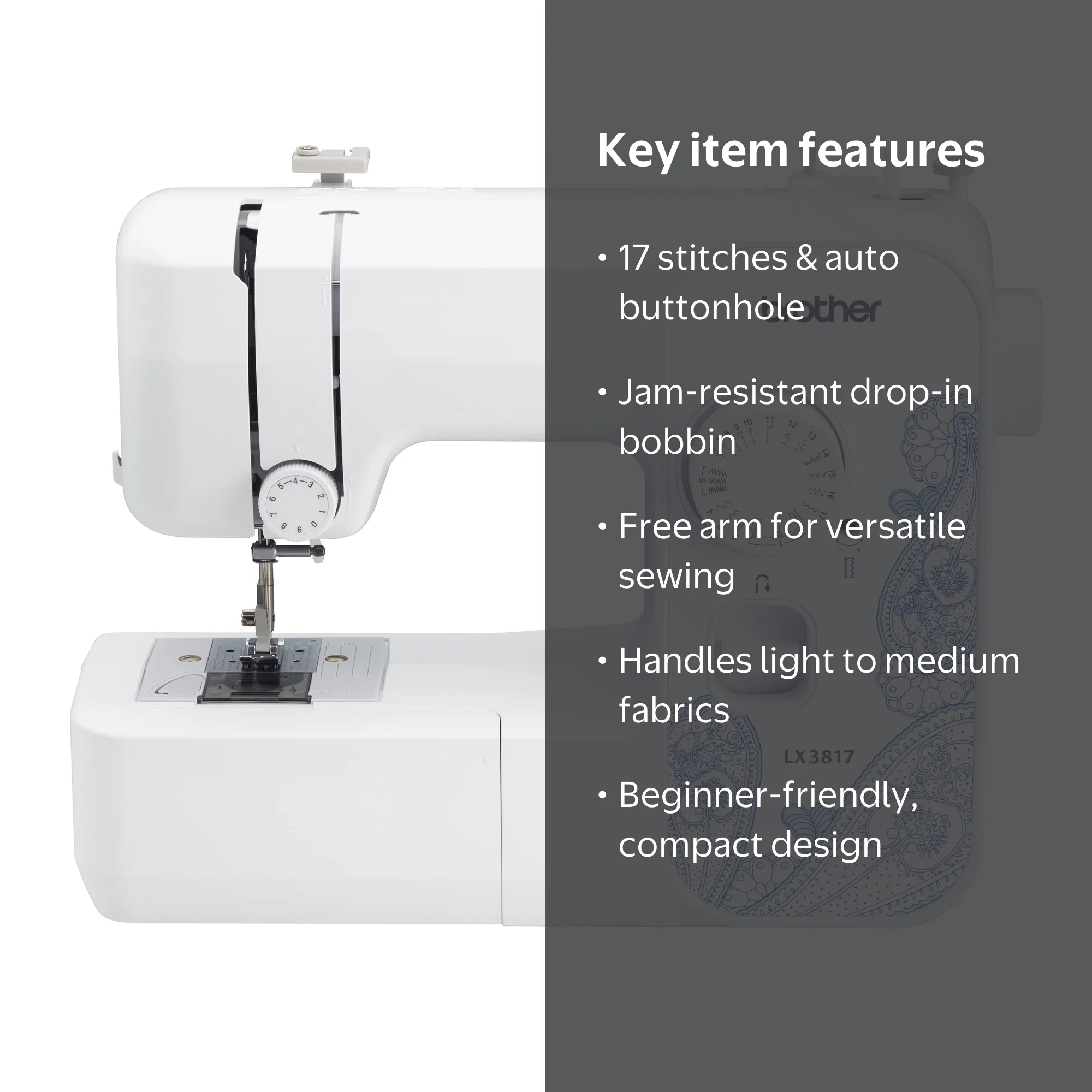 Brother LX3817 Full-Size Portable Sewing Machine, 17-Stitch, Ideal
