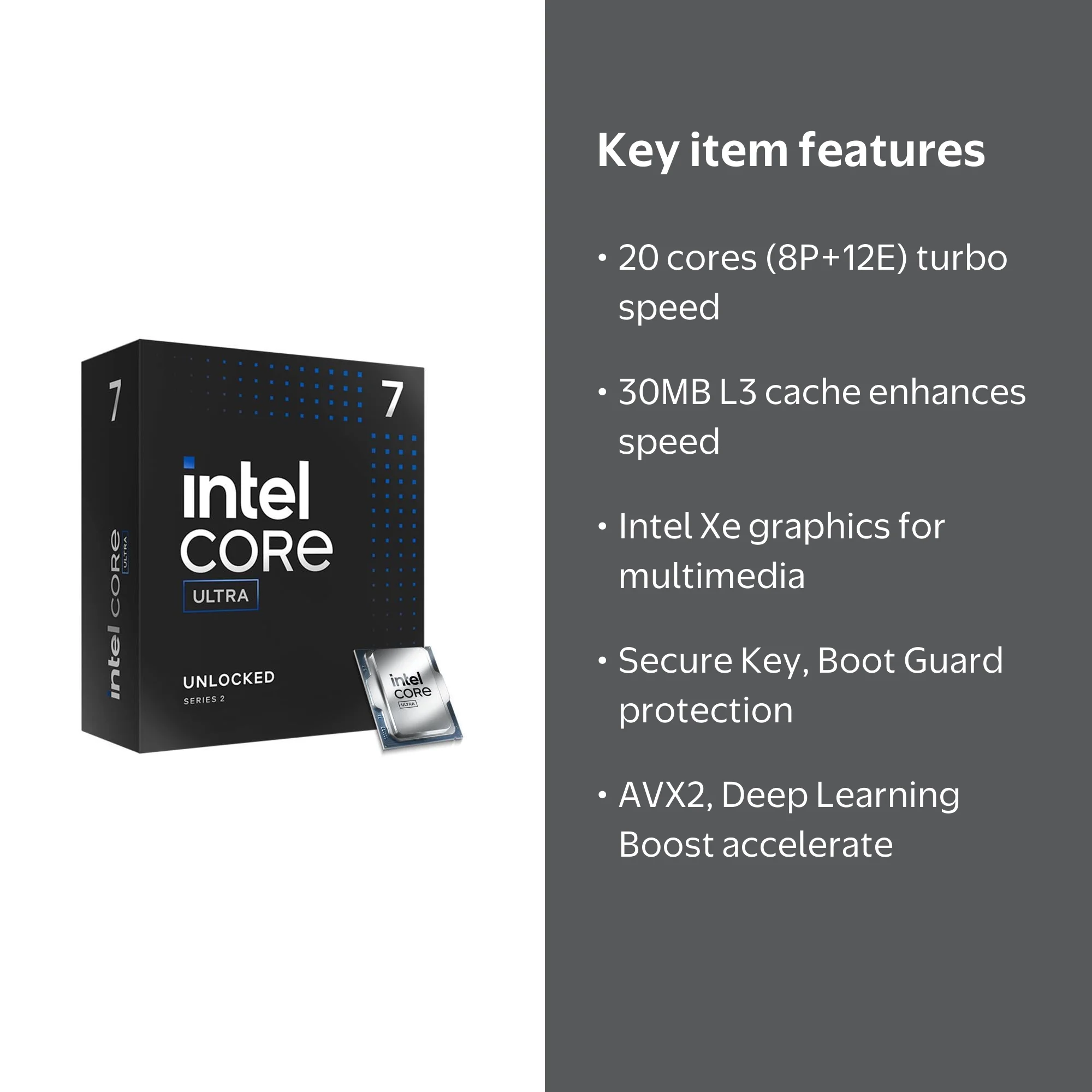 Intel, Core Ultra 7 Processor 265K, 20 Cores, Up to 5.5 GHz Turbo