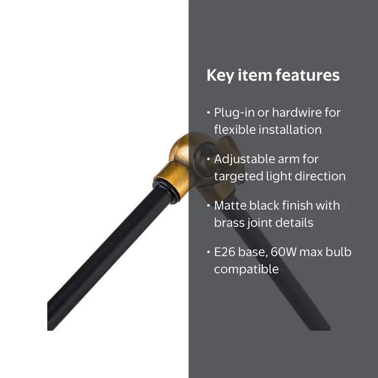 LALUZ Black Wall Sconces (2-Pack) – Modern Industrial Swing Arm, Plug-In Or Hardwired, Antique Brass Finish, Adjustable Wall Lamp For Bedroom & Living Room