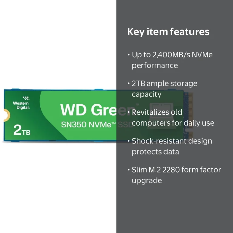 Western Digital 2TB WD Green SN350 NVMe SSD, QLC Internal M.2 2280