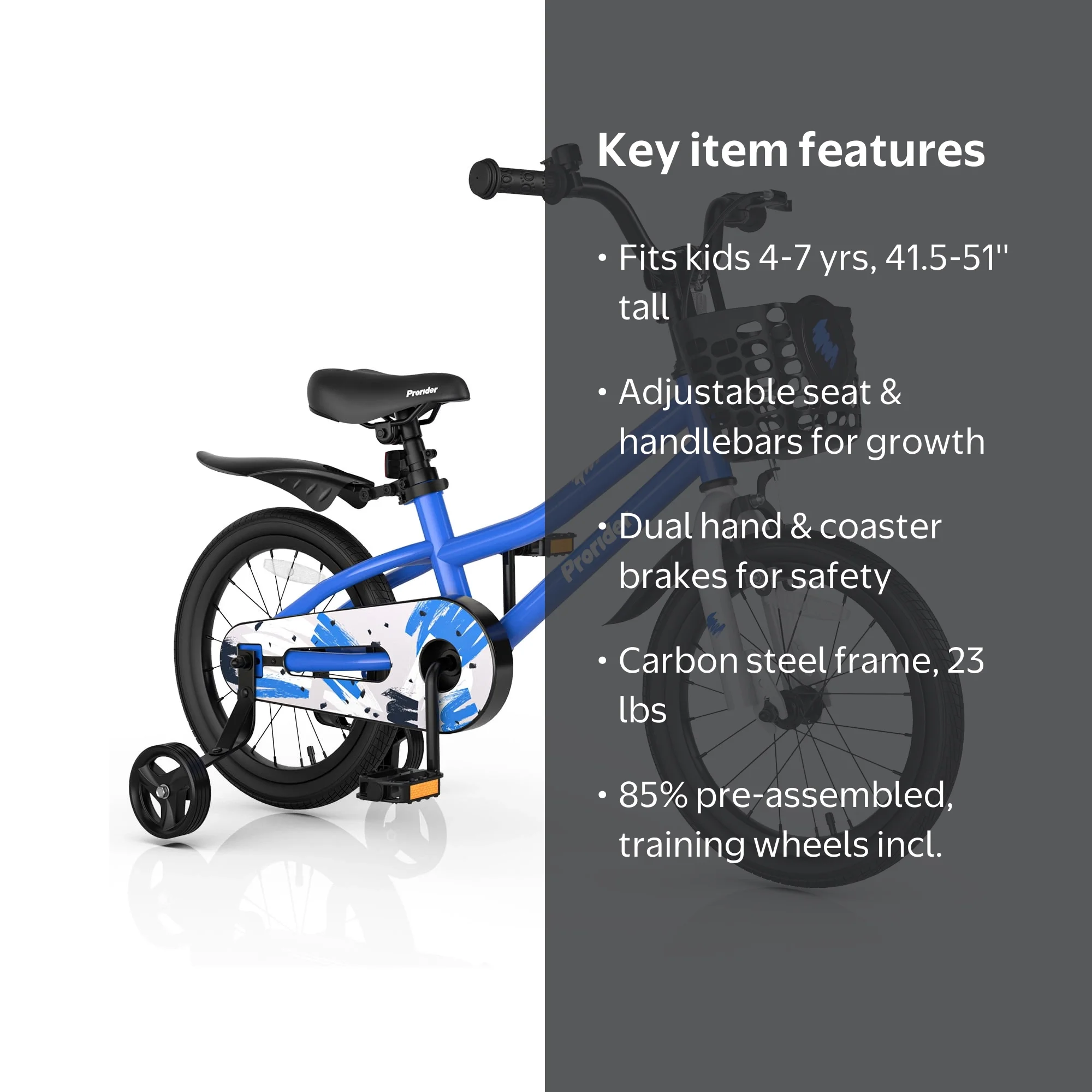 Prorider 16'' Toddler Bicycle, Kid's Bike with Removable Training