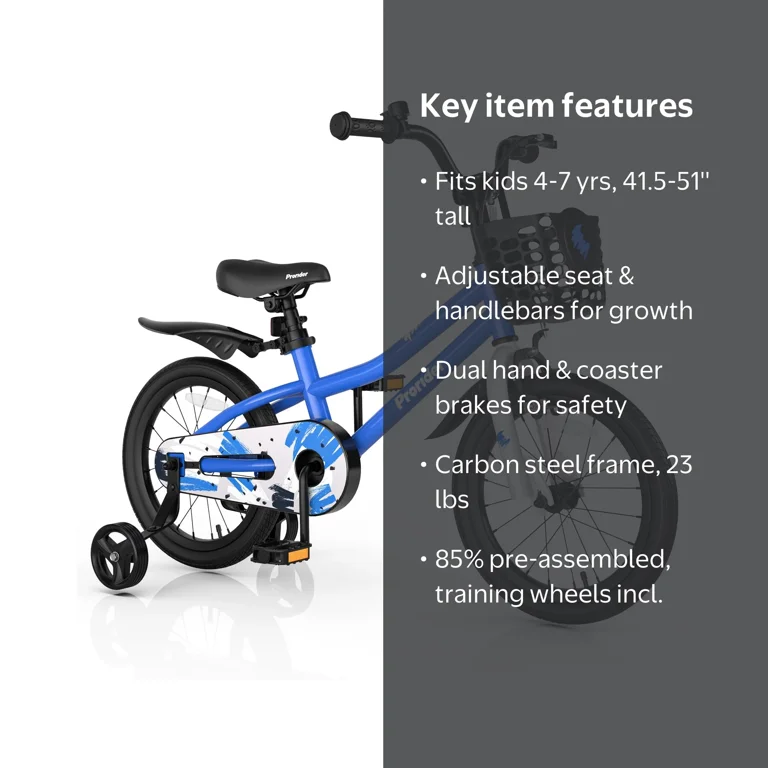 Prorider 16'' Toddler Bicycle, Kid's Bike with Removable Training