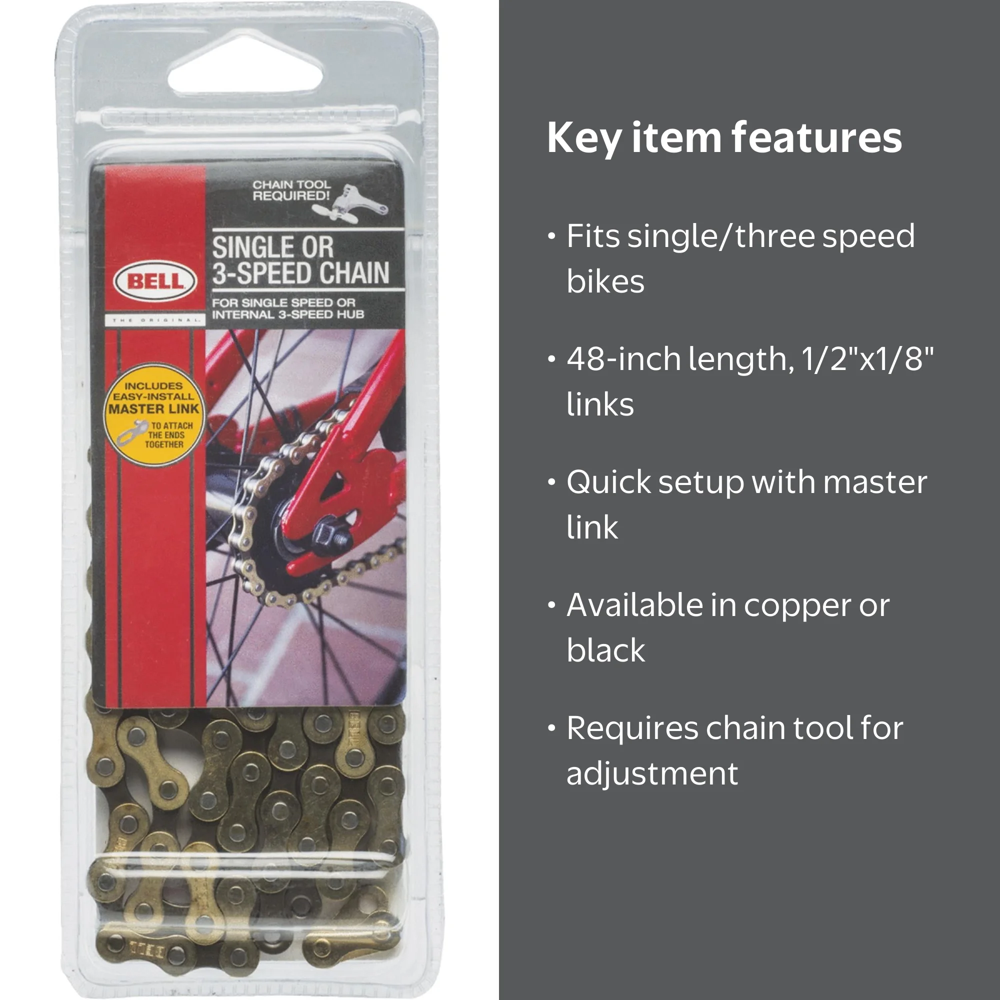 Bell Sports Links 300 replacement chain, single or three speed