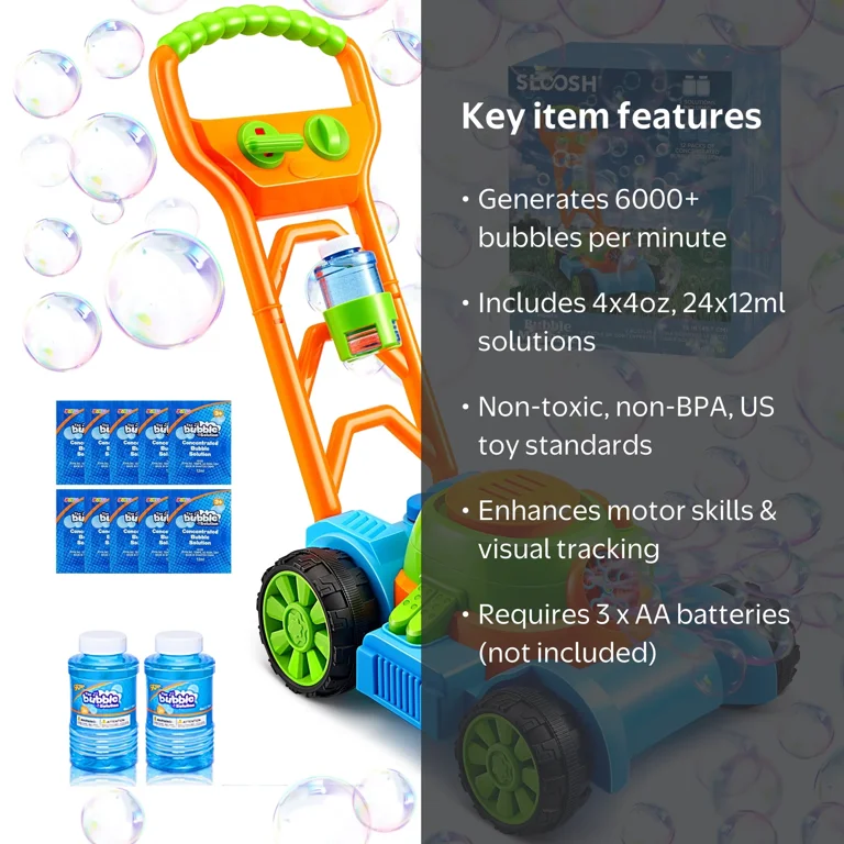 SYNCFUN Bubble Lawn Mower, Blue, 19.5