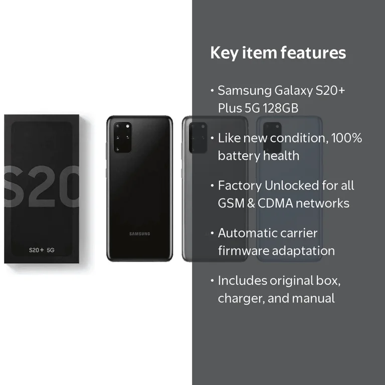 Samsung Galaxy S20プラス 5G 本体 Samsung, Galaxy S20+ Plus 5G, Gray, Fully Unlocked - Walmart.com