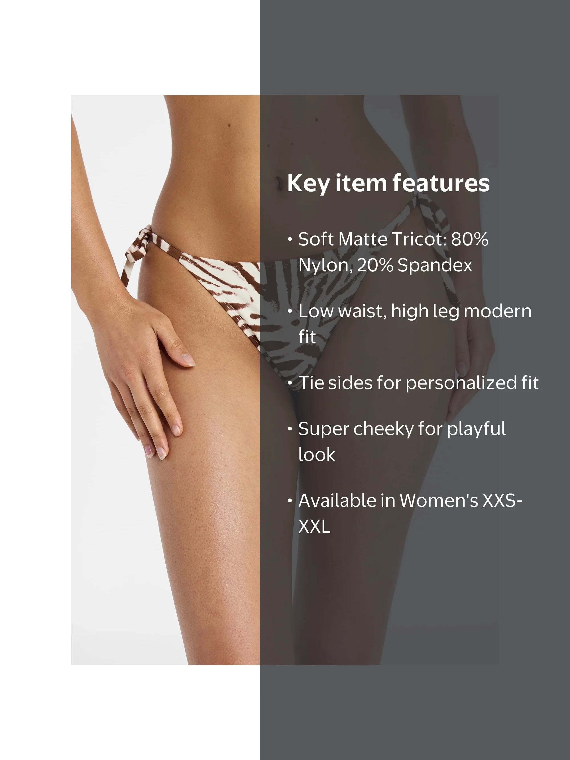 No Boundaries Zebra Print Side Tie Bikini Bottoms, Women's XXS-XXL