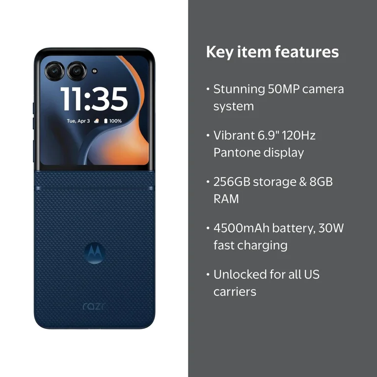 Motorola, Razr 2025, 8/256GB, Pantone Gibraltar Sea - Walmart.com