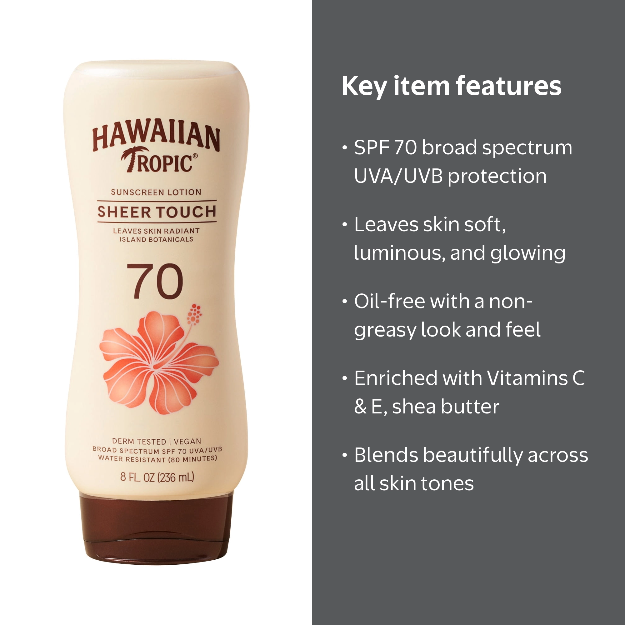 日焼け止め HAWAIIAN TROPIC Sunscreen Lotion 70 Hawaiian Tropic, Sunscreen Lotion, SPF 70, Sheer Touch 8 fl oz