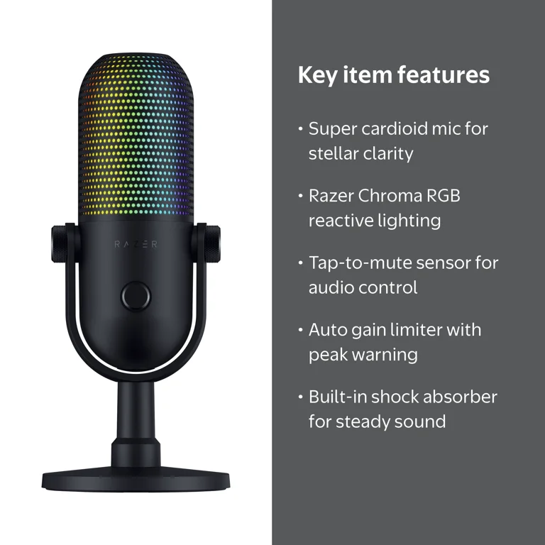 Razer, USB Microphone, Seiren V3 Chroma, RGB Lighting Microphones