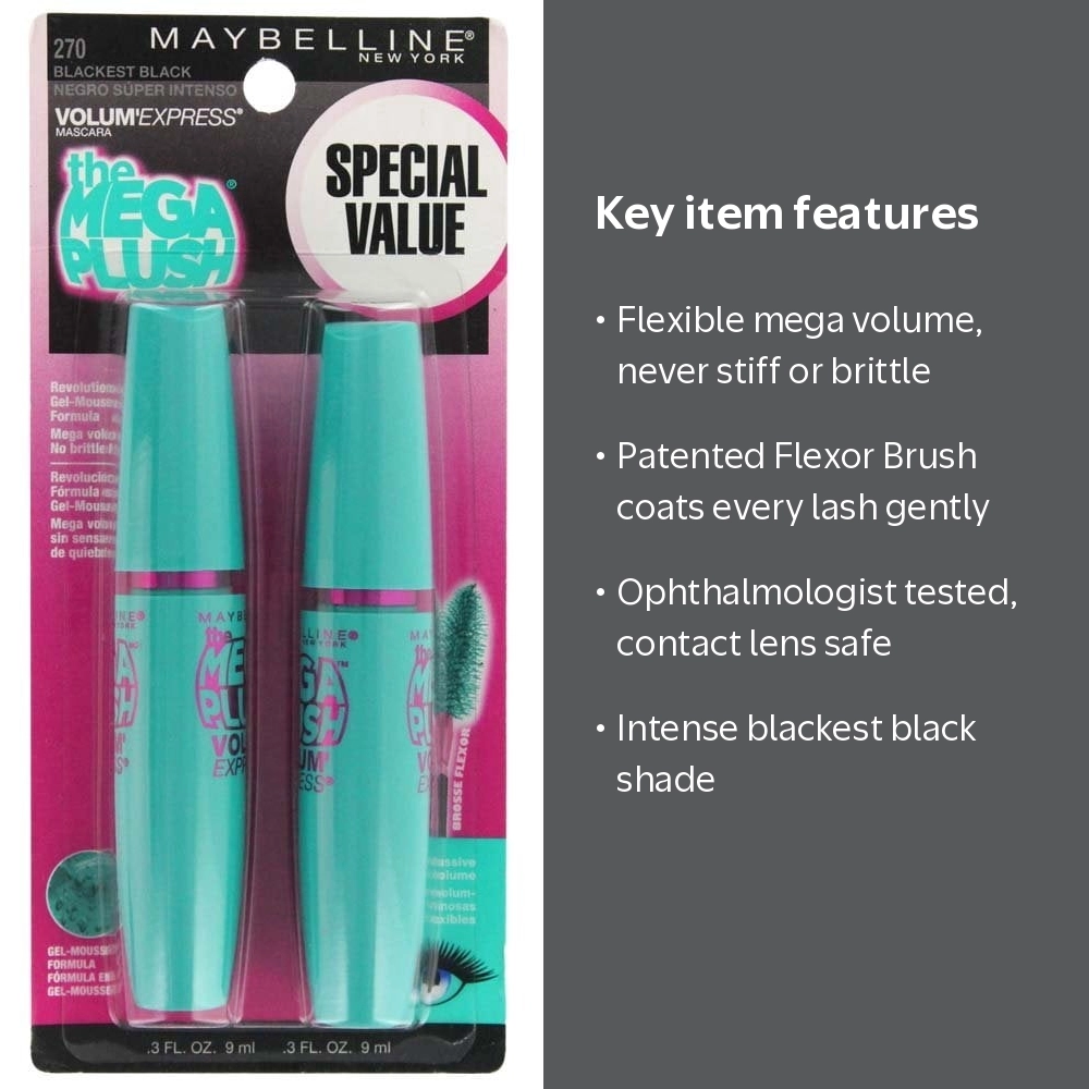 Maybelline, Mascara, Black, Gel-Mousse with Mega Volume - Walmart.com