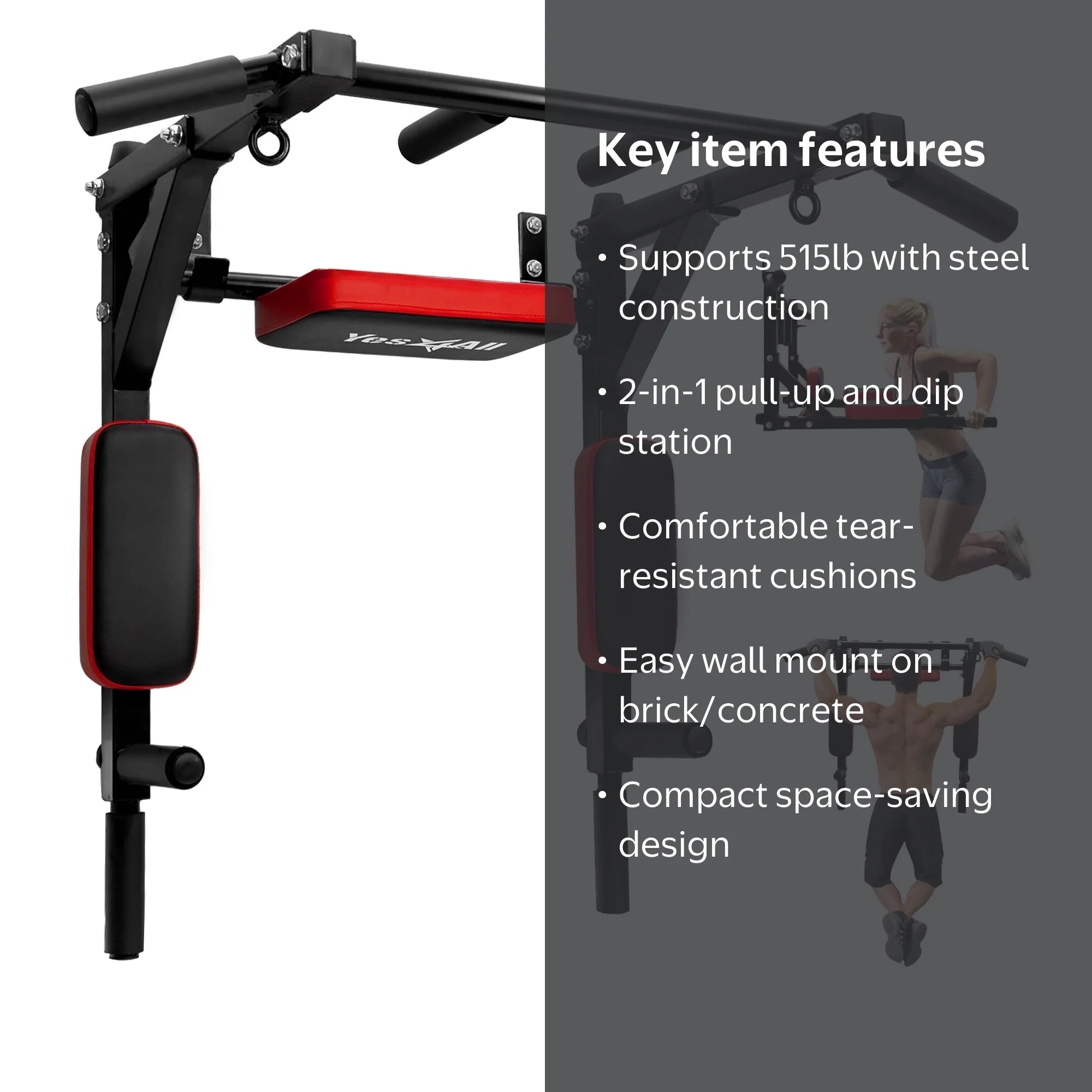 Yes4All, Metal Pull Up Chin Up Bar, 2-in-1 Wall-Mounted Gym