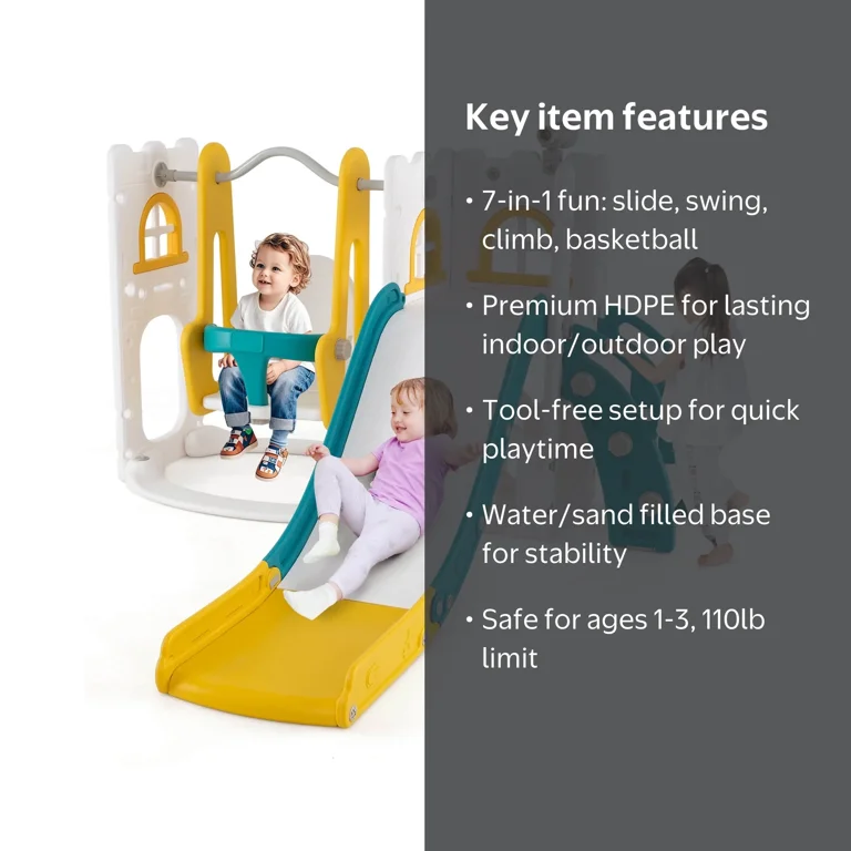 Costway 7-in-1 Toddler Slide & Swing Set Indoor Playground for