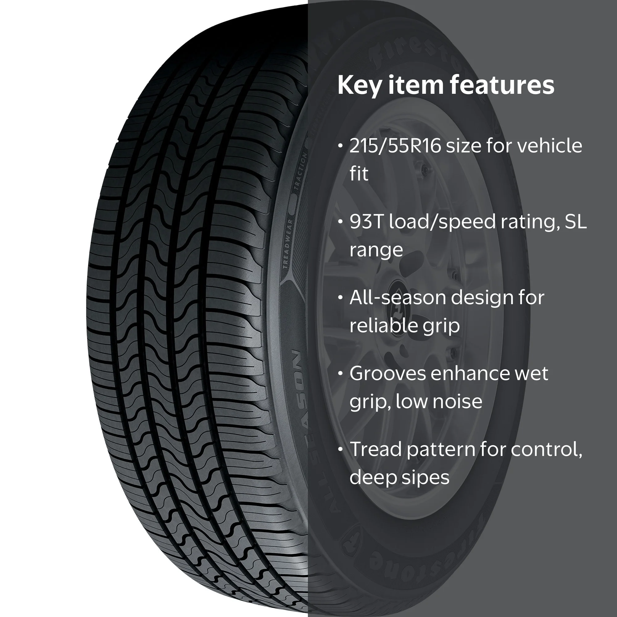 Firestone All Season Passenger Tire, 215/55R16 93T, Year-Round