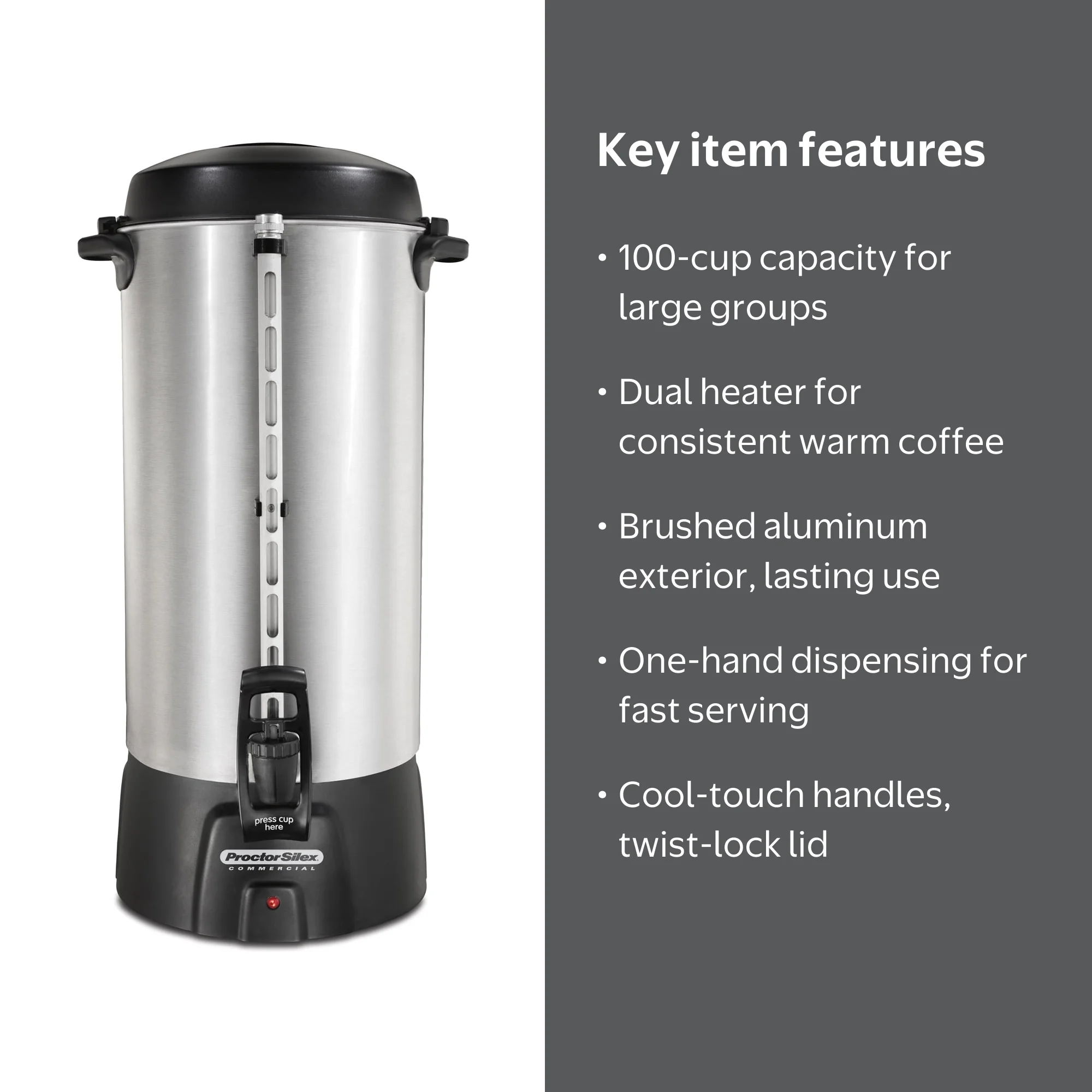 Free Shipping! Proctor Silex 100 Cup Commercial Coffee Urn 120V Aluminum  with Dual Heaters and Spill-Prevent Lid - Walmart.com
