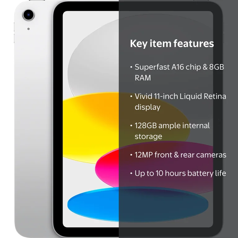 Apple, 11-inch iPad A16 Wi-Fi 128GB, Silver with Liquid Retina