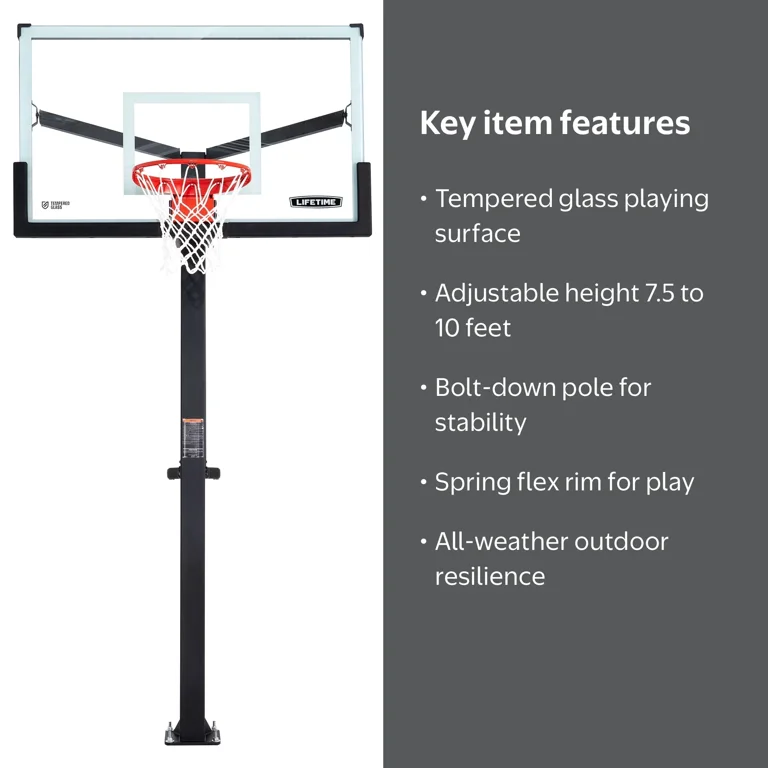 Lifetime, Basketball Hoop, 60-inch, Tempered Glass Backboard