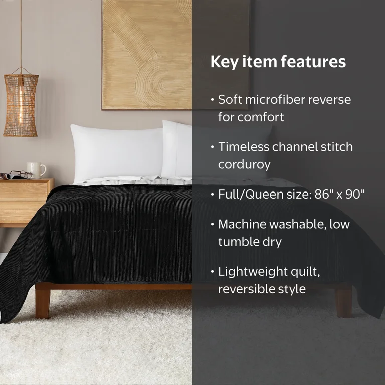 【美品】OMMO PREMIUM QUILTING MA-1 BLACK38 Mainstays Corduroy Stripe Quilt Black Full Queen 86x90 inches Soft
