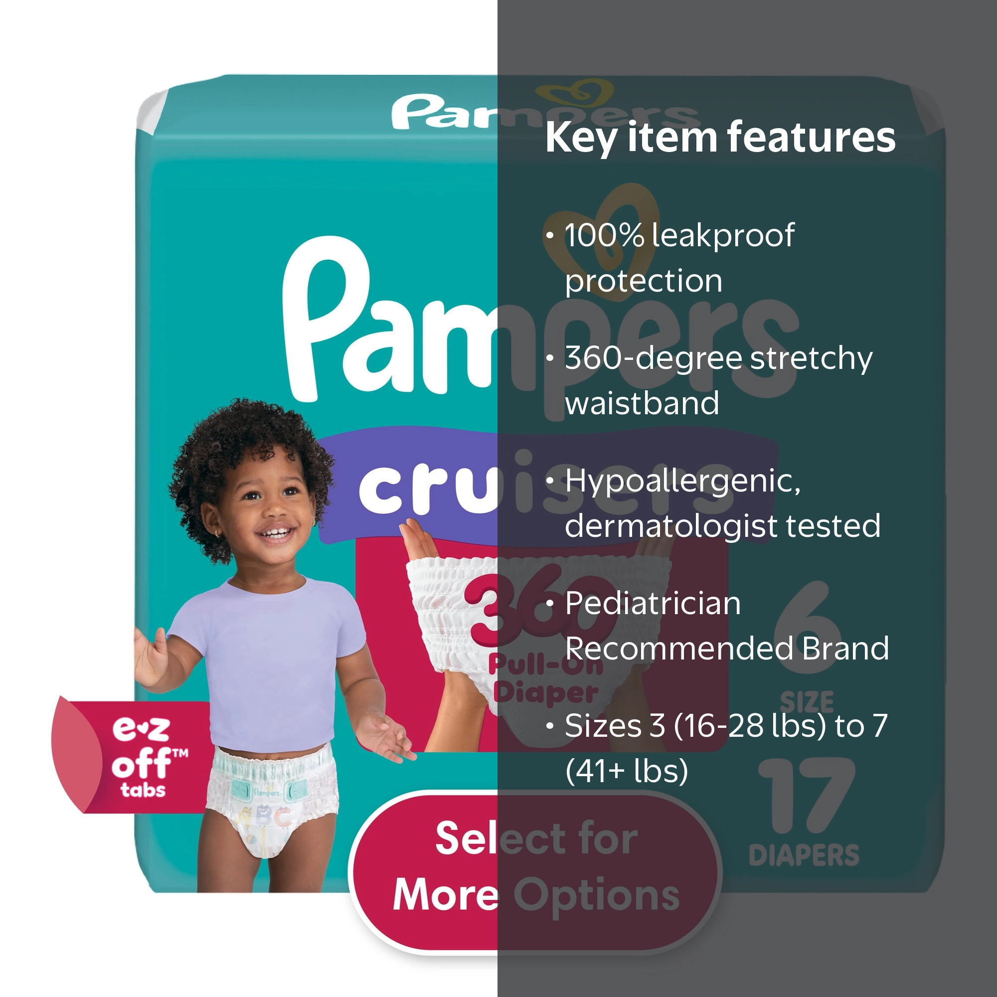 Pampers Cruisers 360 Fit Diapers Size 6 17 Count Hypoallergenic