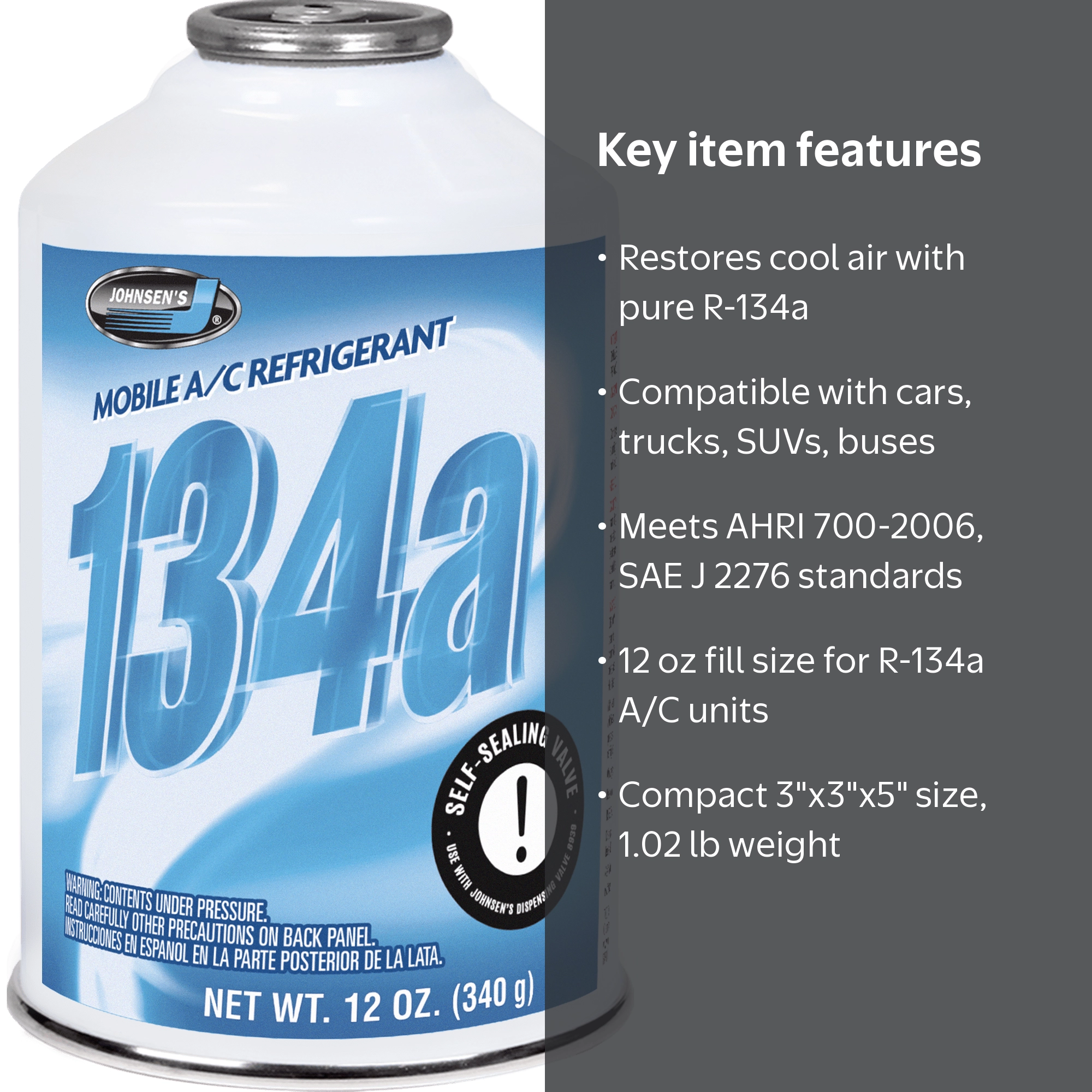 Johnsens R-134a 12 oz Pure A/C Refrigerant Refill for Auto Air