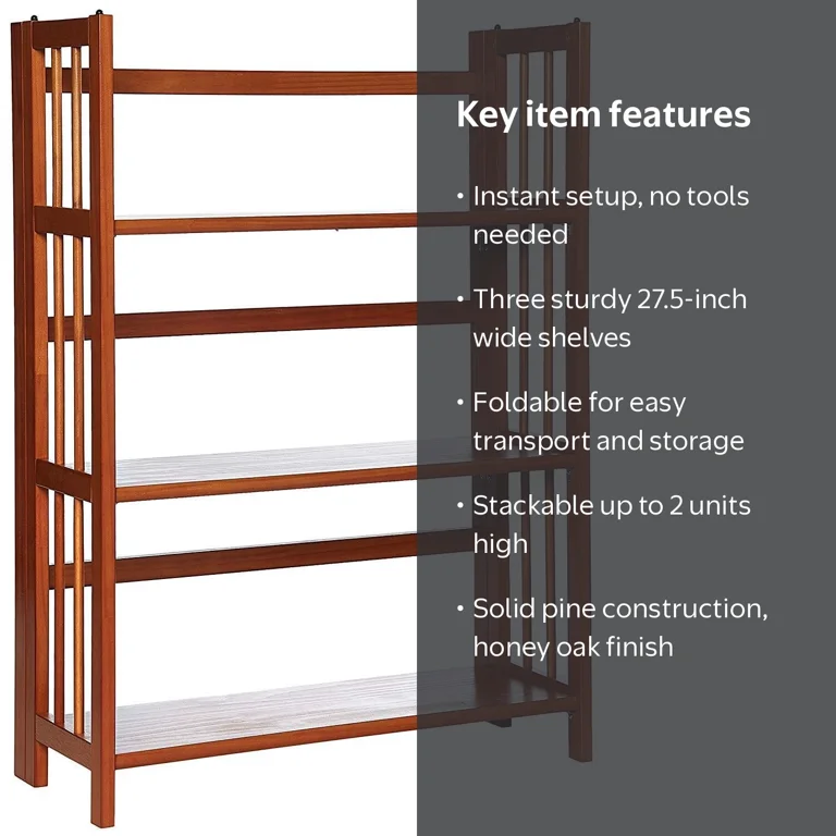 Casual Home, 3-Shelf Folding Stackable Bookcase, 27.5