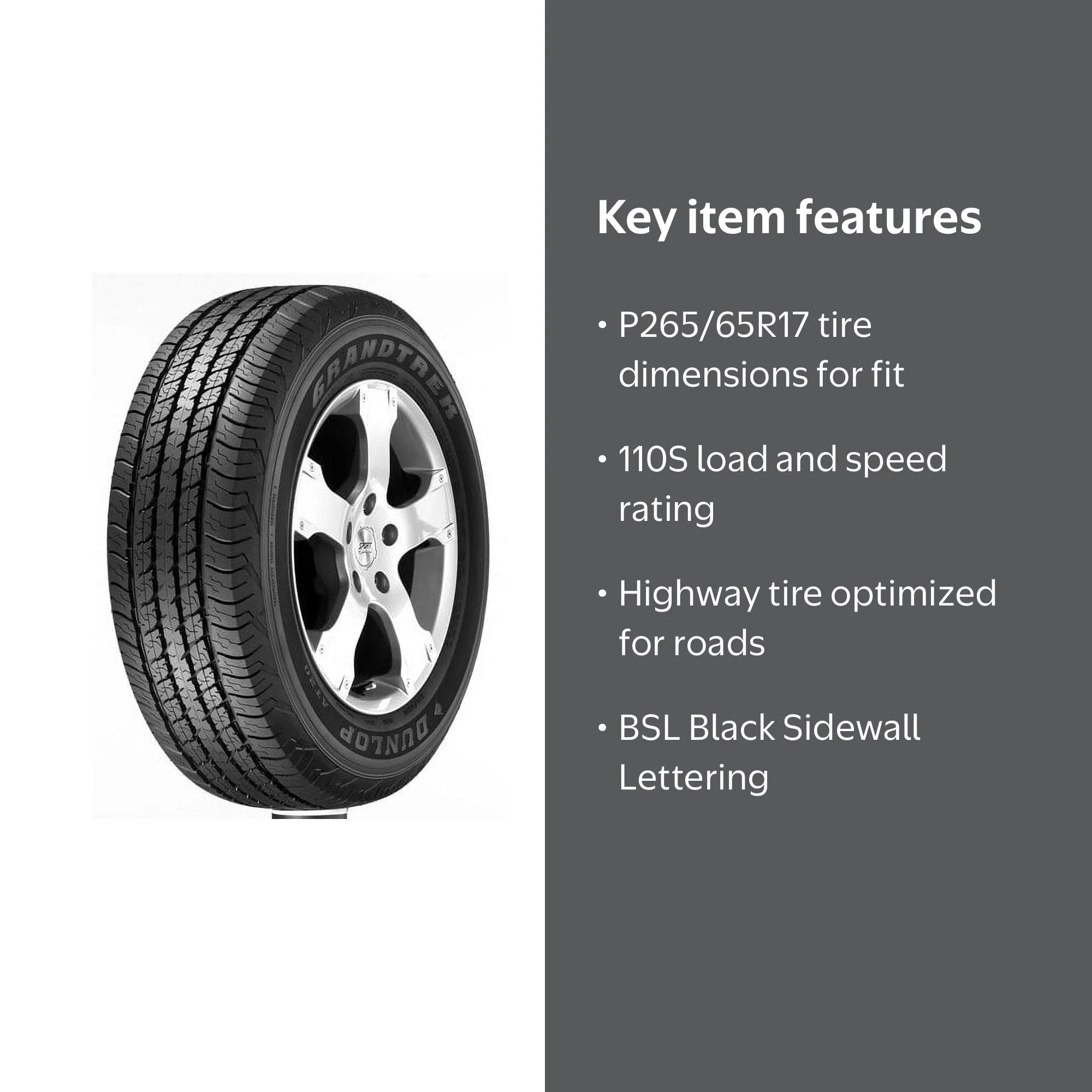 Dunlop Grandtrek AT20 265/65R17 Tire Fits: Toyota 4Runner, Tacoma