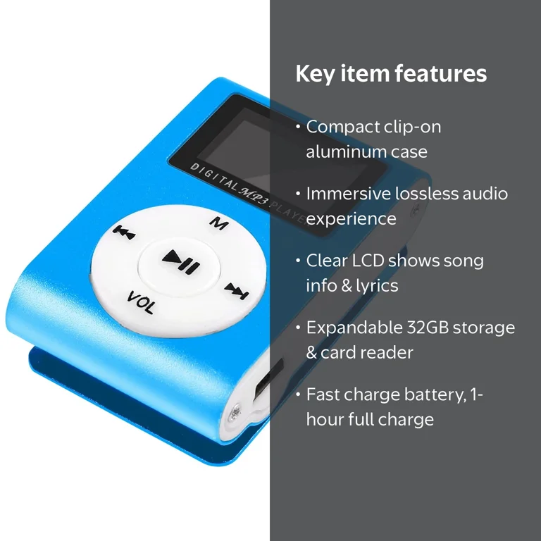 TOPRenddon MP3 Player for Sports, Portable Mini MP3 Music Player Sports BackClip LCD Screen MP3 Support Memory Card