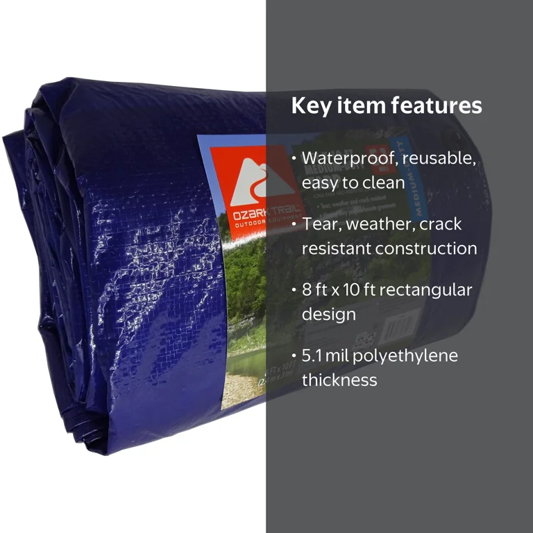Ozark Trail Medium-Duty Tarp, 8' x 10', PE Material, Durable and