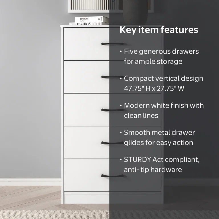 mainstays classic 5 drawer dresser assembly instructions pdf Ardent 5-Drawer Dresser, White exclude:PITAYA