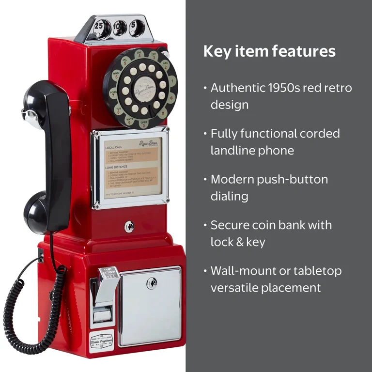 RyanBros, Vintage Payphone, Coin Bank, Wall-Mount Red - Walmart.com