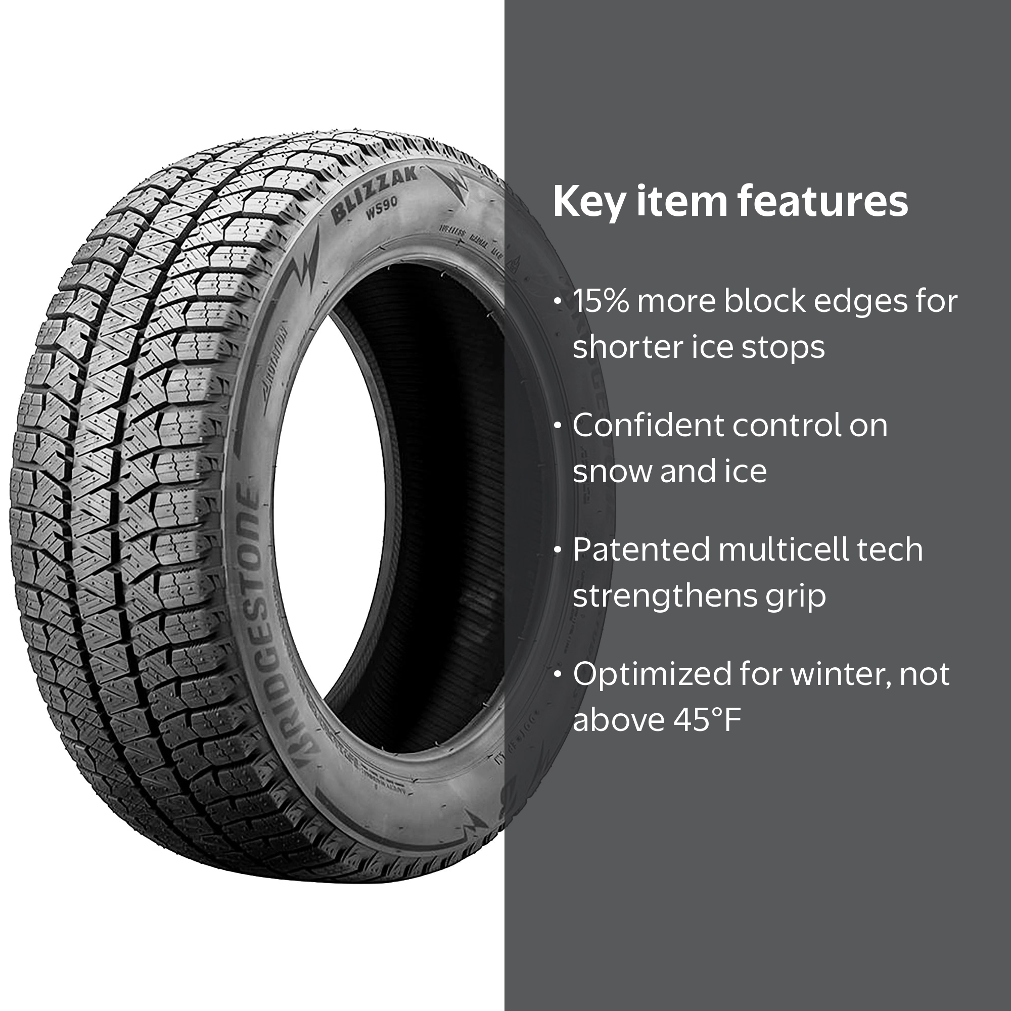 Bridgestone Blizzak WS90 Winter Tire, 235/65R16 103T, for