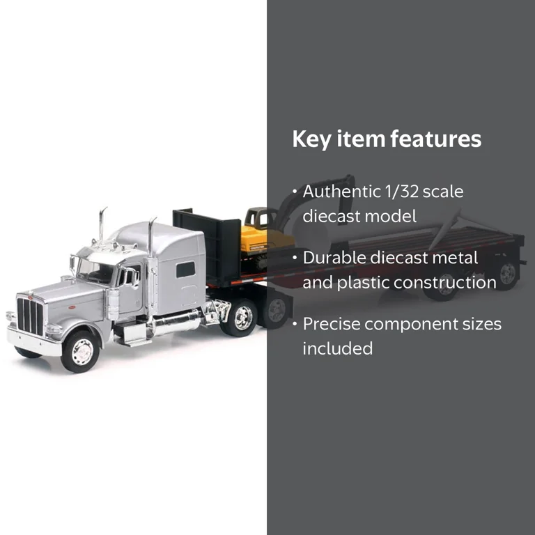 New Ray Toys, Diecast Peterbilt 389 Truck with Flatbed Trailer