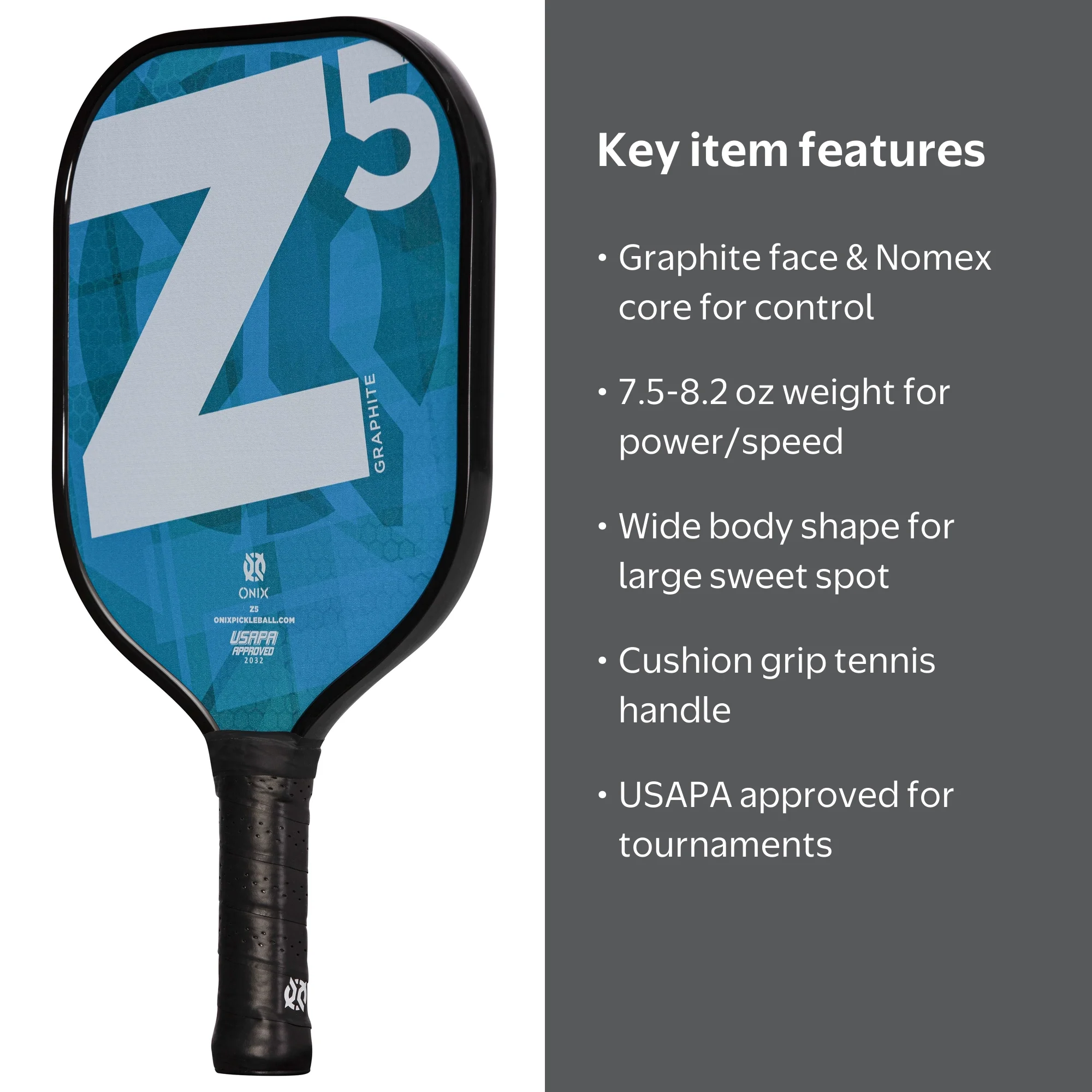 Onix, Graphite Z5 Pickleball Paddle, Blue, with Cushion Comfort