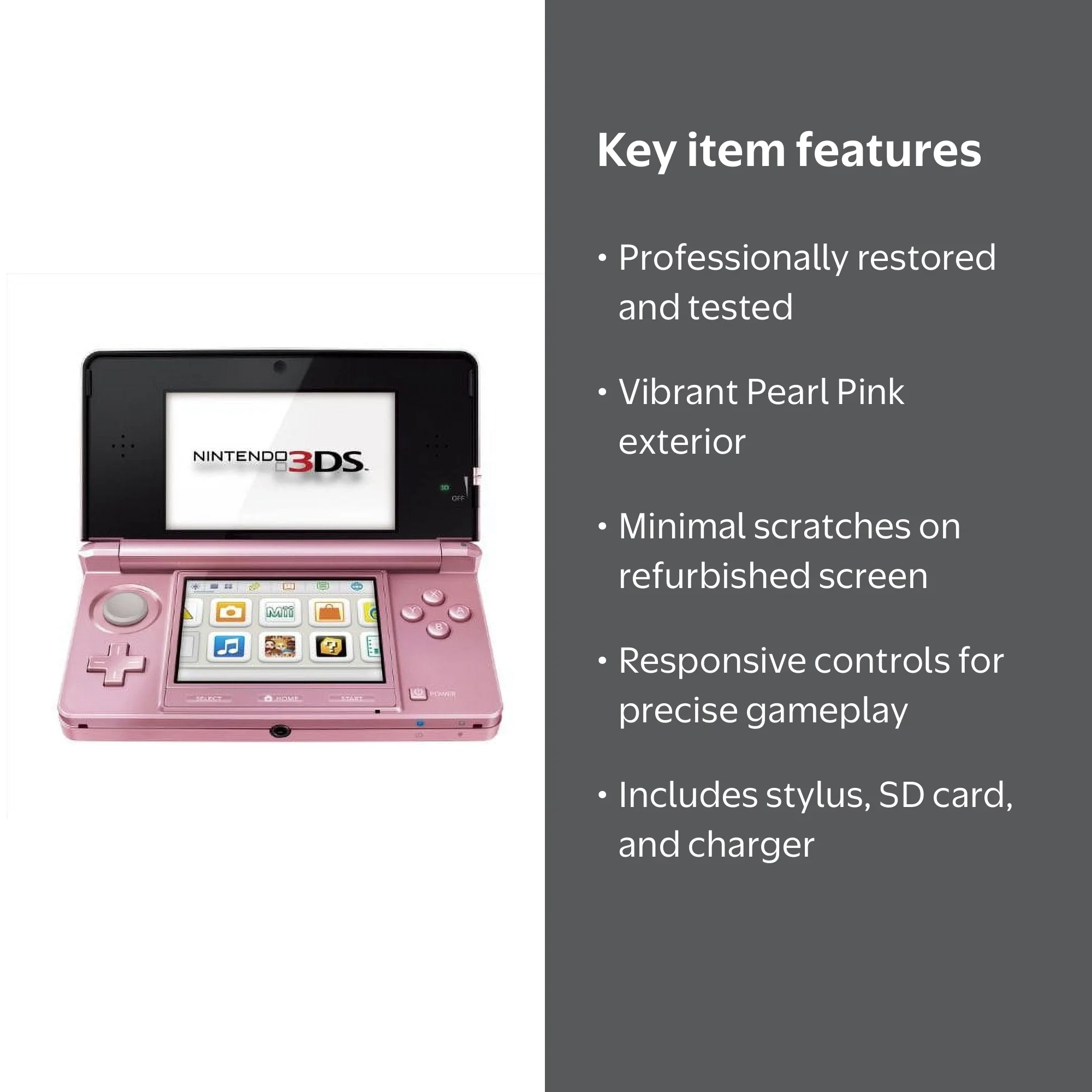 Restored Nintendo 3DS Pearl Pink with Stylus SD Card Charger