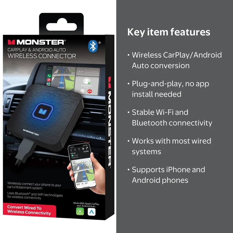 Free Shipping! Monster Wireless CarPlay Android Auto Adapter for