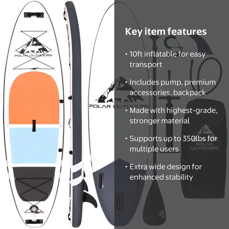 RoC Outdoors Polar Series, 10ft Inflatable Paddle Board, Pump