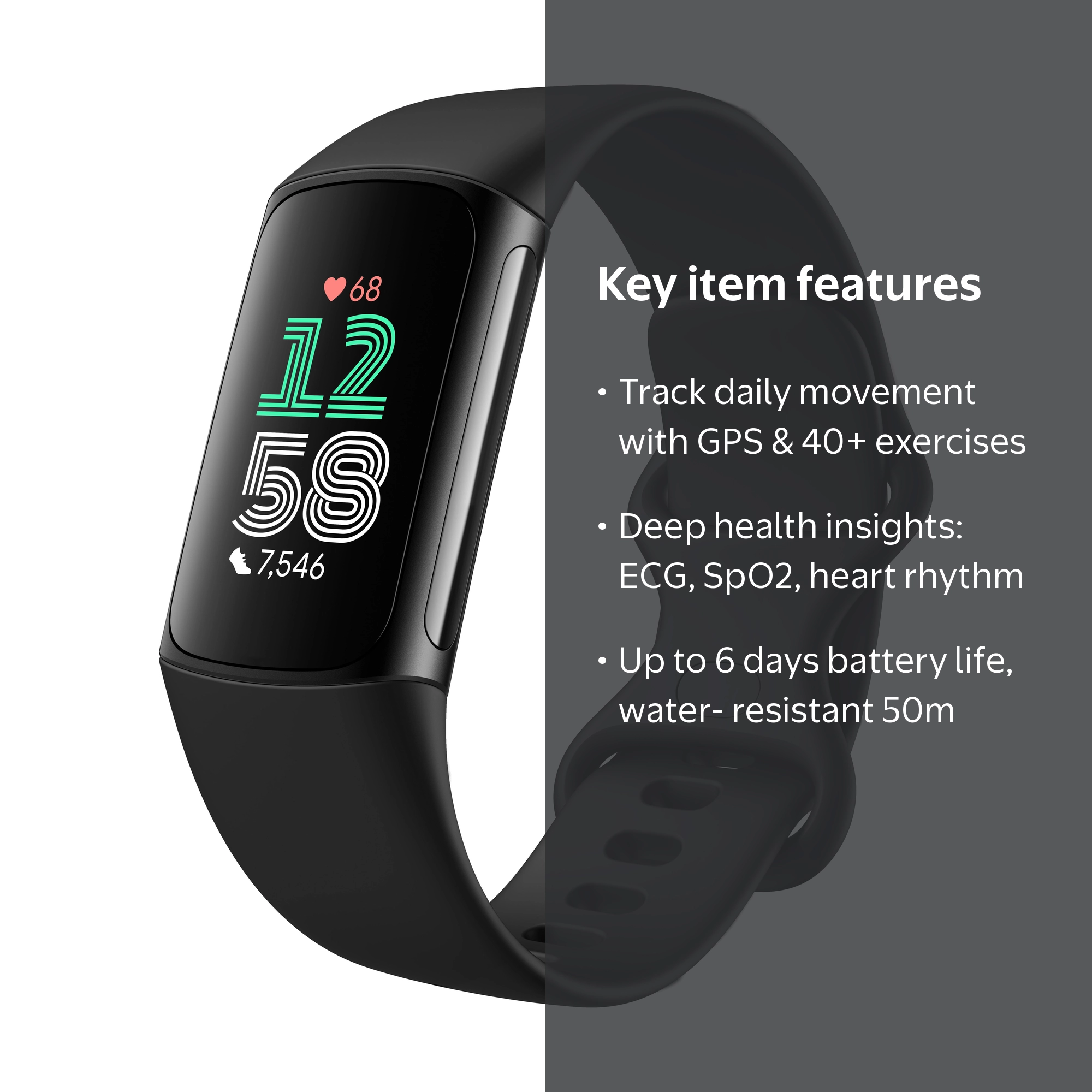 Fitbit Charge 6 Fitness Tracker Obsidian Black with Heart Rate