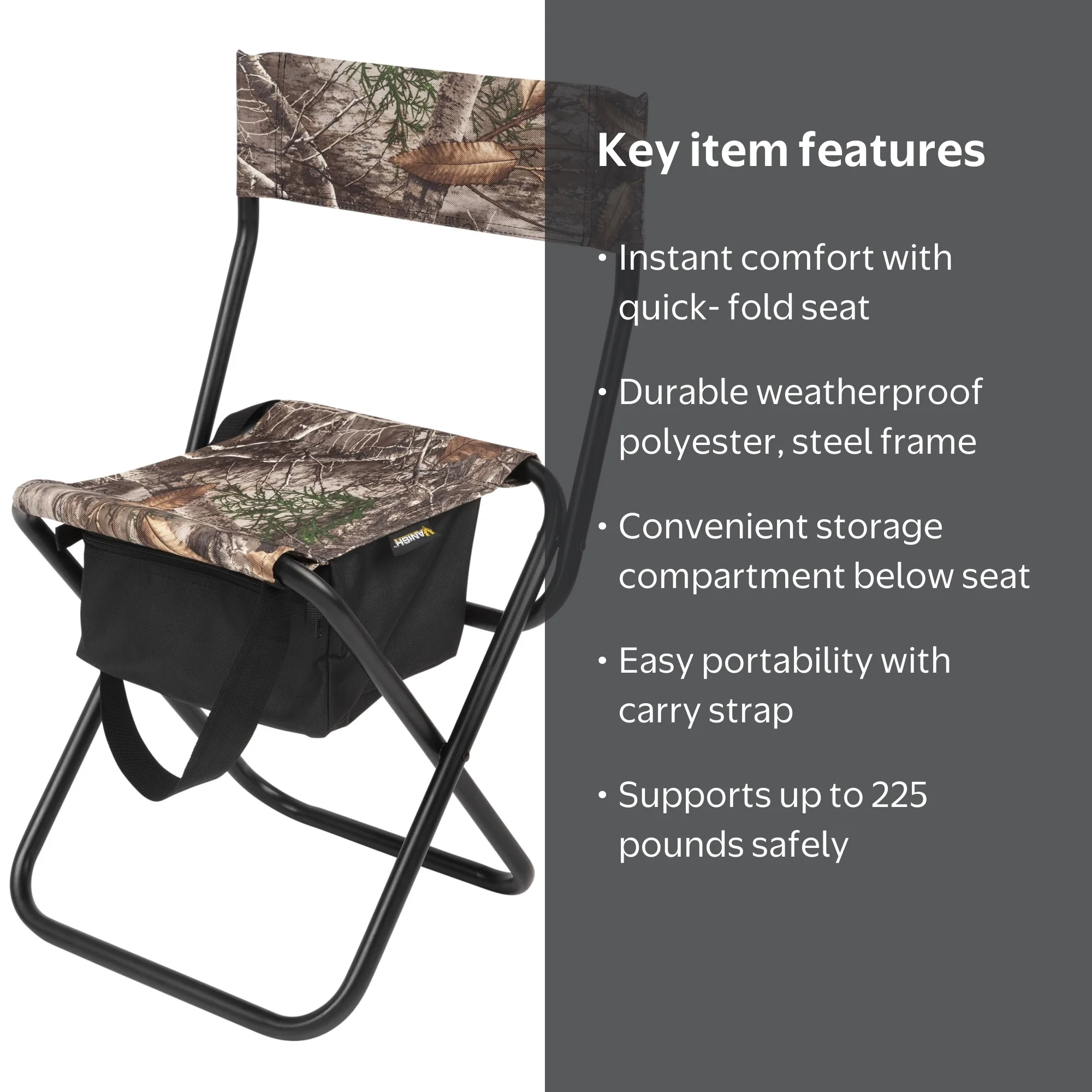 Vanish Foldable Seat With Backrest, Realtree Edge Camo - Walmart.com