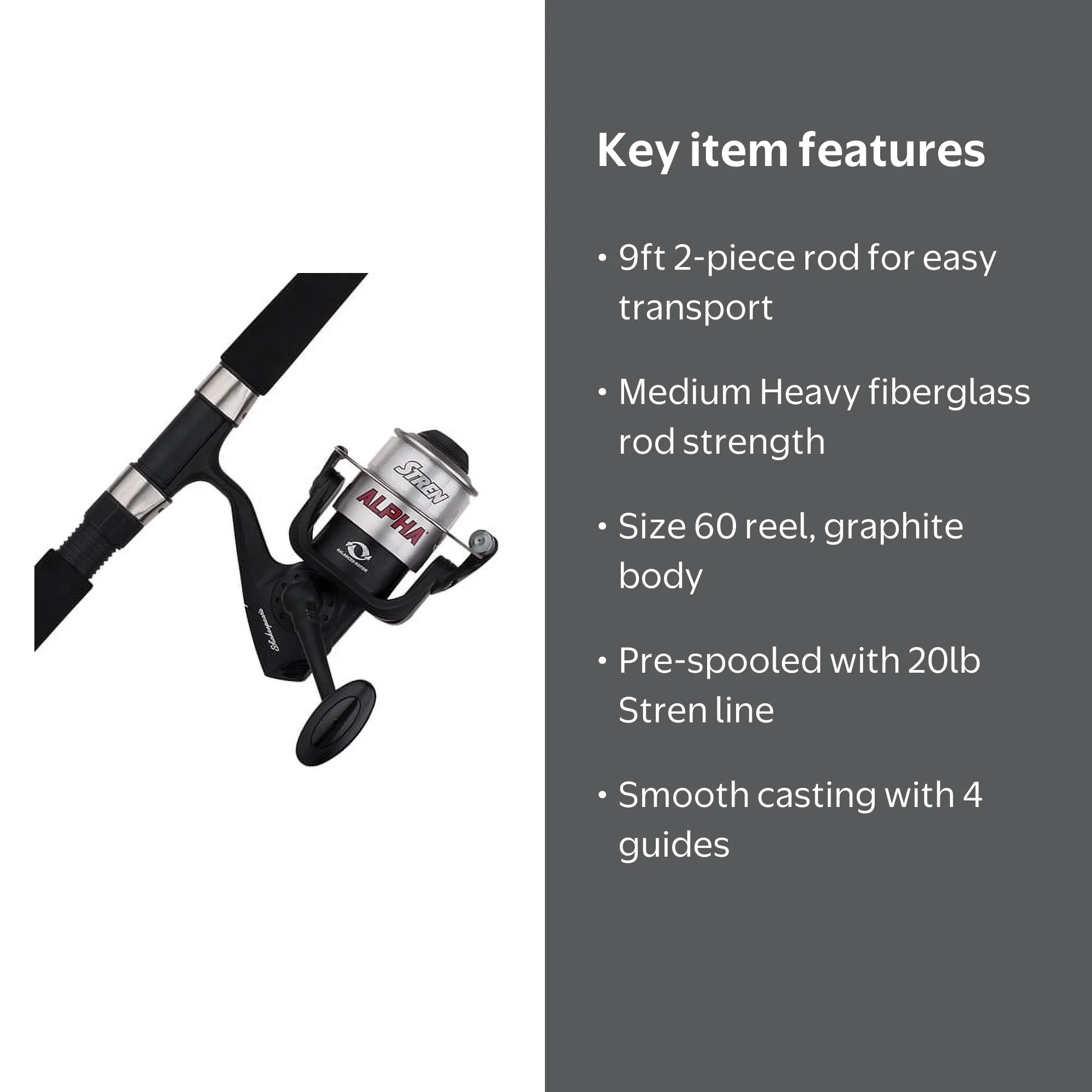 Shakespeare Alpha Spinning Combo, 9' Medium Heavy Fishing Rod, 60 Size  Reel - Walmart.com